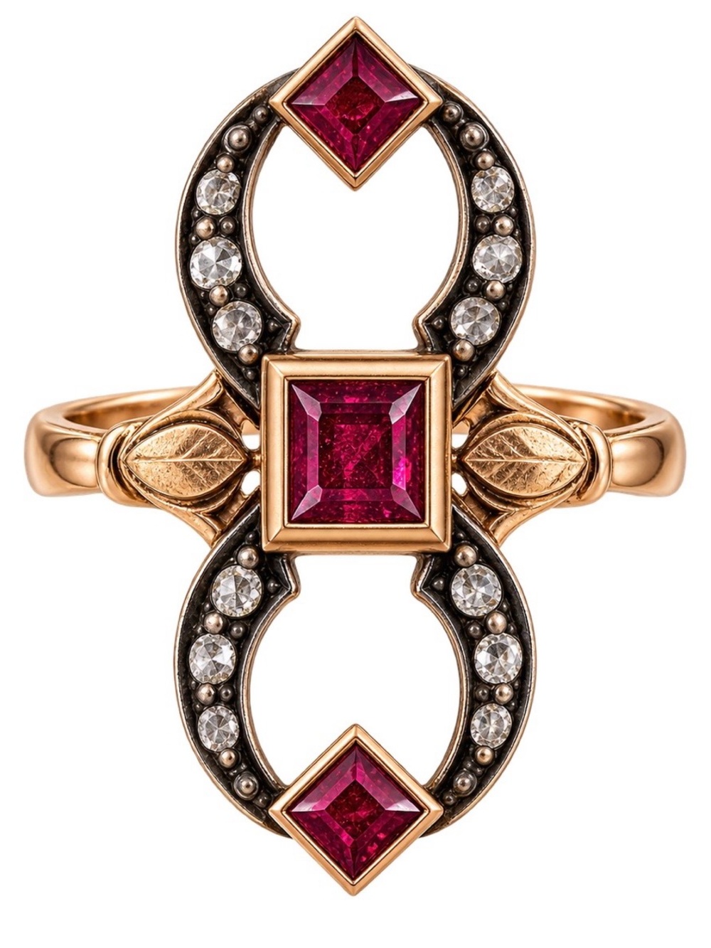 Antique Victorian Rose Gold Ruby & Diamond Ring — Size 8